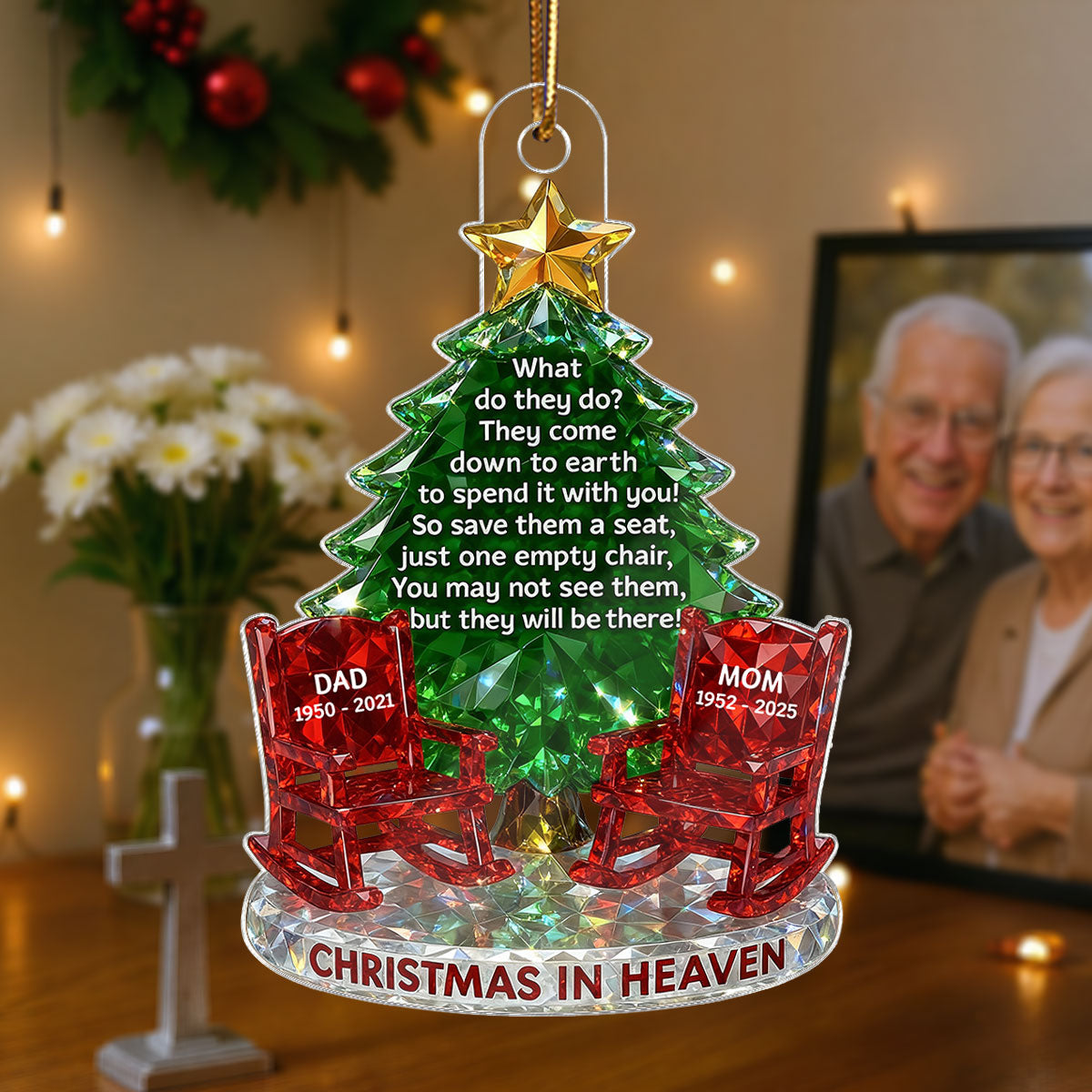 3D Crystal Effect Christmas In Heaven Memorial - Personalized Acrylic Ornament - Remembrance Gift, Sympathy Gift