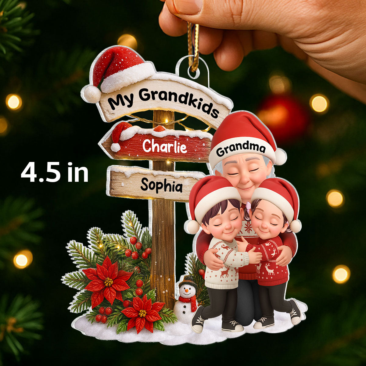 Grandma Christmas' Garden Custom Name Sign Post - Personalized Acrylic Ornament - Christmas Gift for Grandma