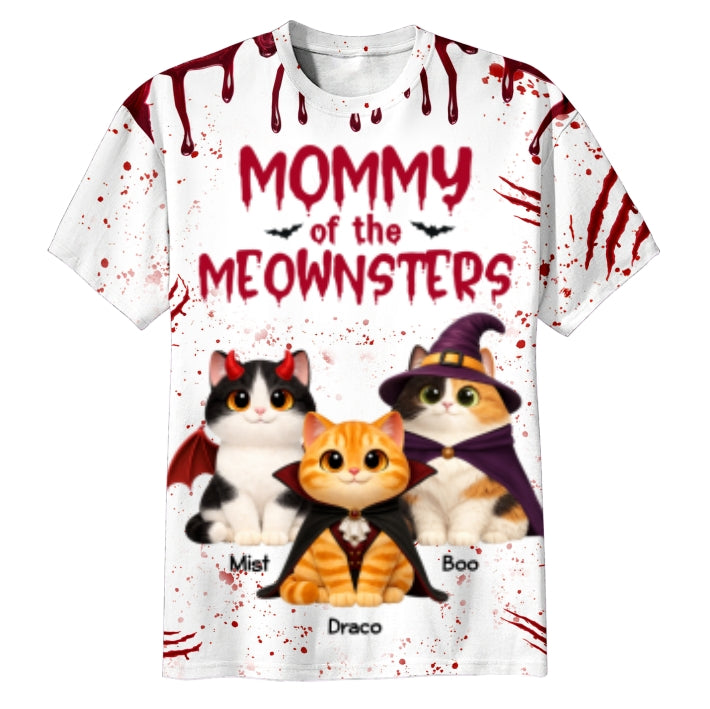 Horror Theme Mommy Daddy Of The Meownsters Cats - Personalized Shirt - Halloween Gift For Cat Lovers