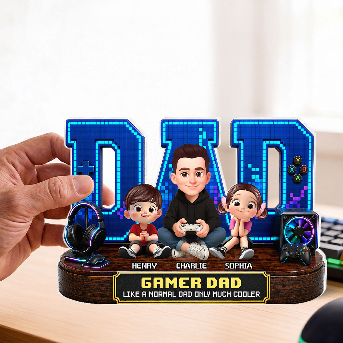 Gamer Dad Much Cooler - Personalized Acrylic Block Plaque -  Gift For Dad, Husband, Gamers