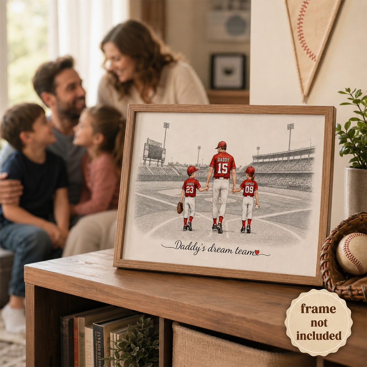 Vintage Baseball Dad And Kids Walking - Personalized Poster - Father's Day gift for Dad, Husband