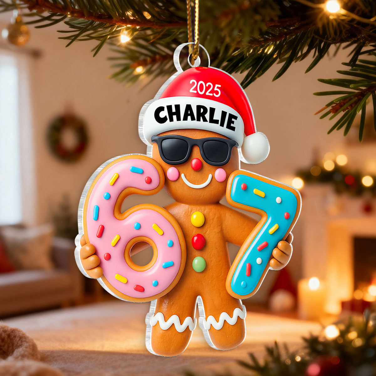 Gingerbread Viral Trend Six Seven - Personalized Acrylic Ornament - Christmas Gift for Kid, Grandkids
