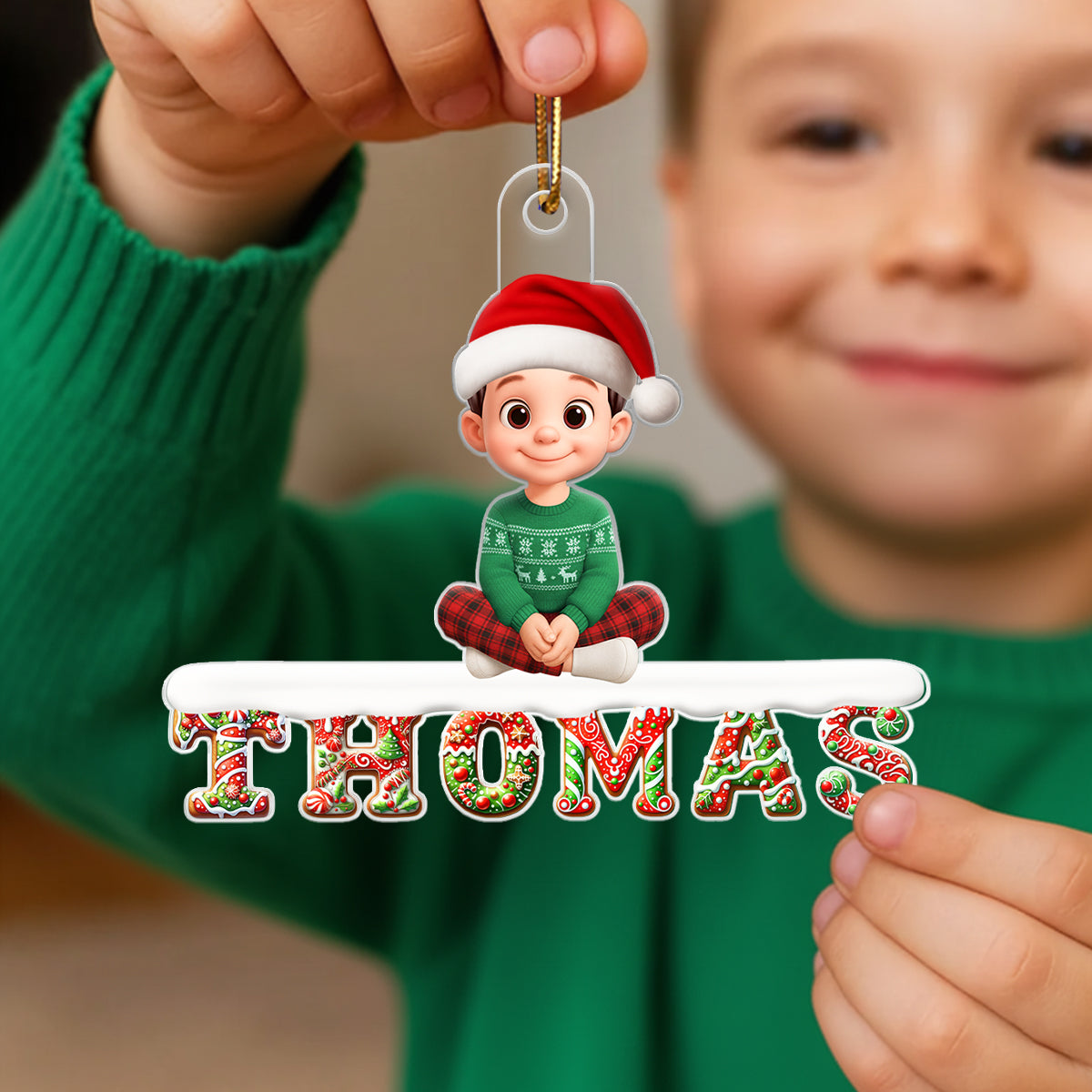 3D Effect Christmas Gingerbread Pattern Family Member Name - Personalized Acrylic Ornament - Unique Christmas Gift For Family, Loved Ones