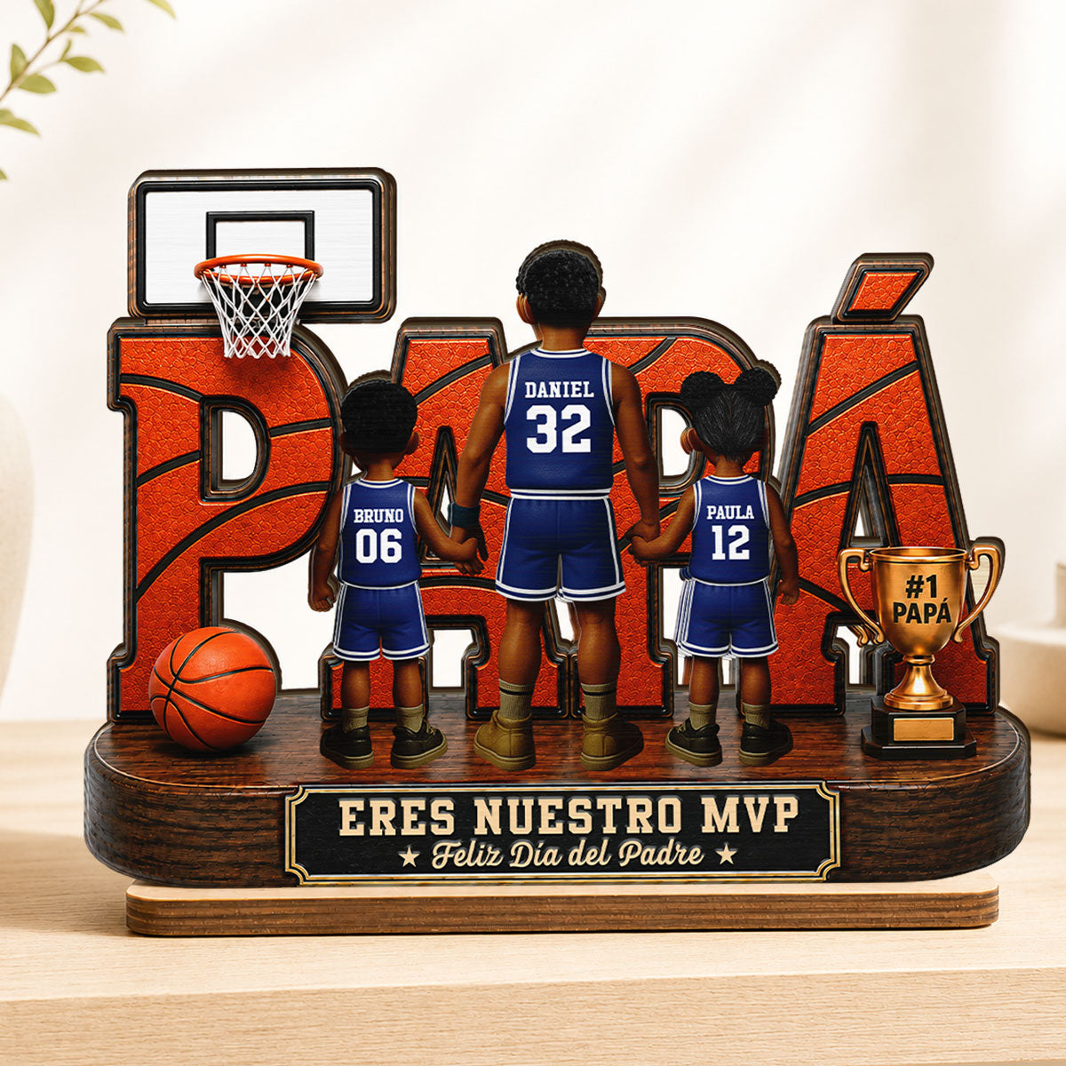 Leyenda Papá Basquetbolista, Tú Eres Nuestro MVP - Placa de Madera Personalizada de 2 Capas - Regalo del Día del Padre para Papá