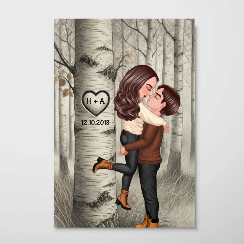 Carved in My Heart Custom Couple Art Print - Personalized Poster - Sentimental Valentine's Day Gift for him, for her