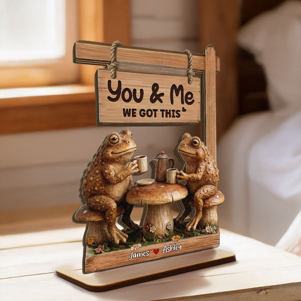 3D Effect Toad Couple In Garden Together Until We Croak - Personalized 2-Layer Wooden Plaque - Gift For Him, Gift For Her