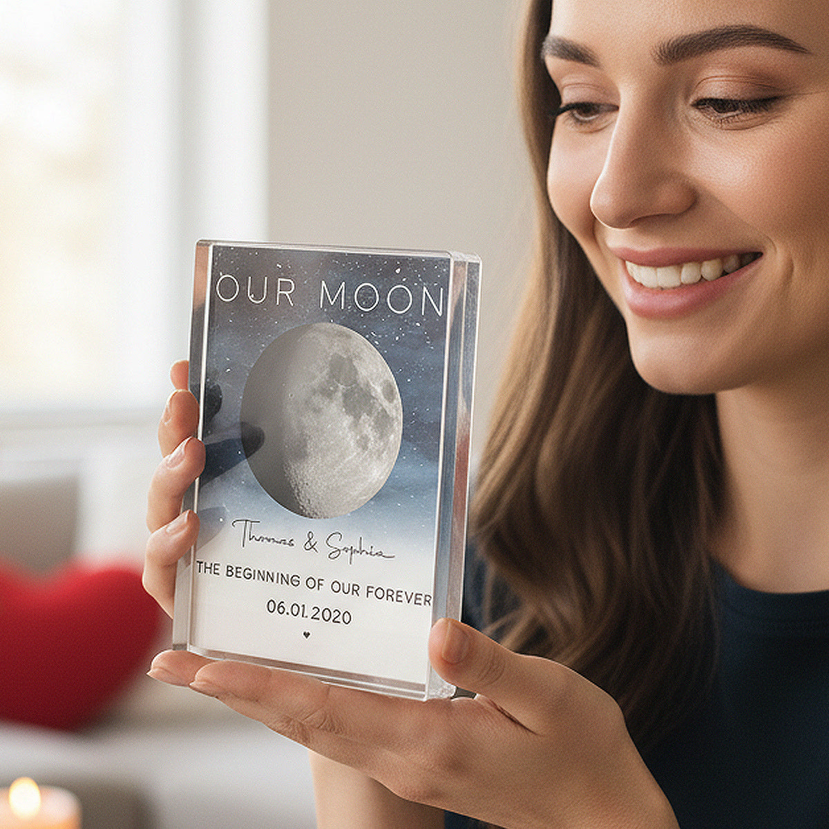 Our Moon Special Day Custom Moon Phase - Personalized Acrylic Block Plaque - Valentine's Day Gift For Couple