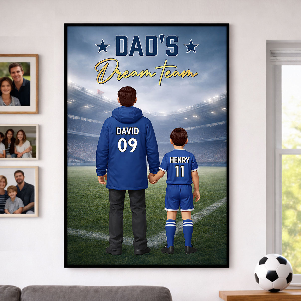 Dad's Dream Team Football Dad And Kids - Personlised Poster - UK Father's Day Gift, Gift For Dad