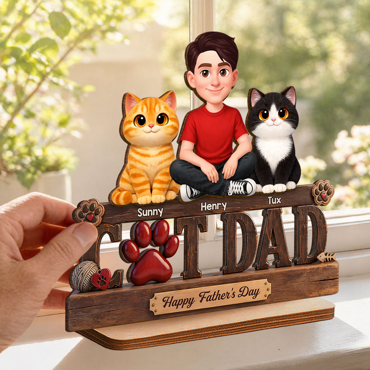 Best Cat Dad Happy  - Personalized 2-Layered Wooden Plaque -  Gift For Cat Dad, Cat Lovers