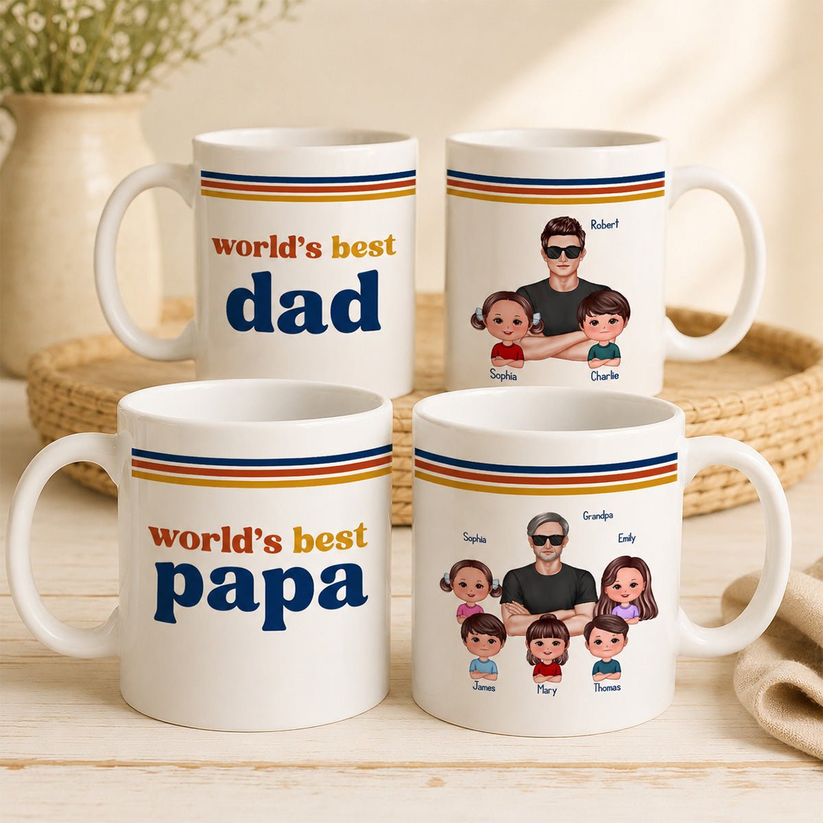 World's Best Dad Grandpa Retro 70s Style - Personalized Mug - Father's Day Gift For Husband, Dad, Grandpa