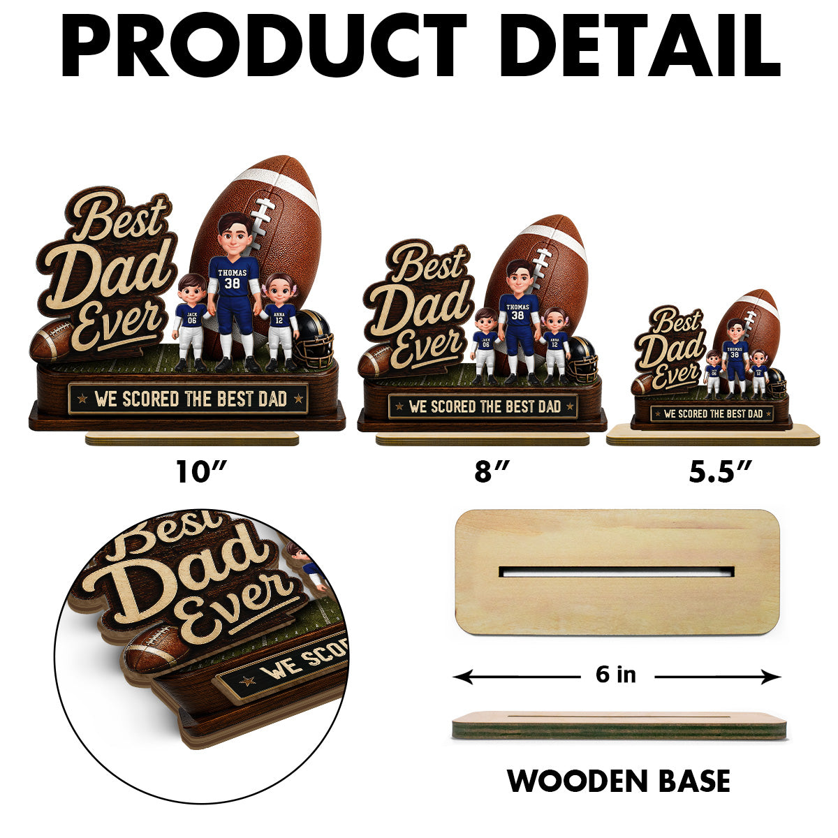 We Scored The Best Dad American Football Dad & Kids - Personalized 2-Layered Wooden Plaque -  Gift For American Football Dad