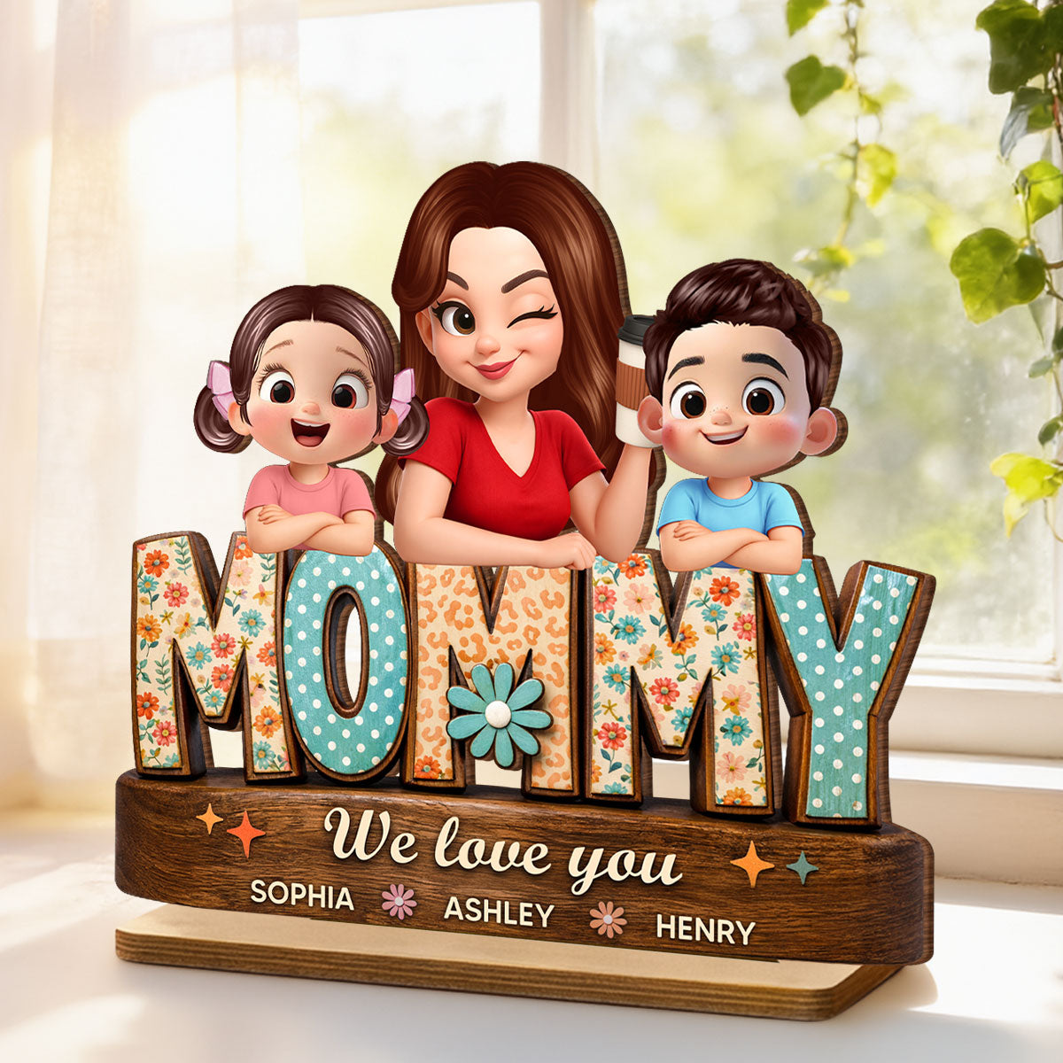 Mommy We Love You Preppy Pattern - Personalized 2-Layered Wooden Plaque - Heartfelt Mother's Day Gift for Mom, Wife, Farmhouse Decor