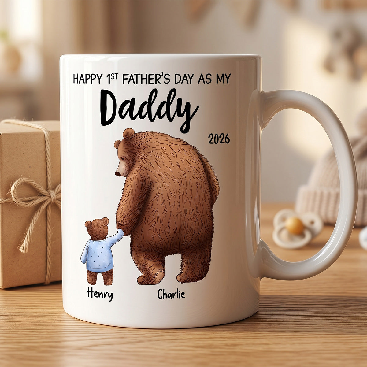 Happy 1st Father's Day Daddy Bear & Cub - Personalized Mug - Father's Day Gift For New Dad