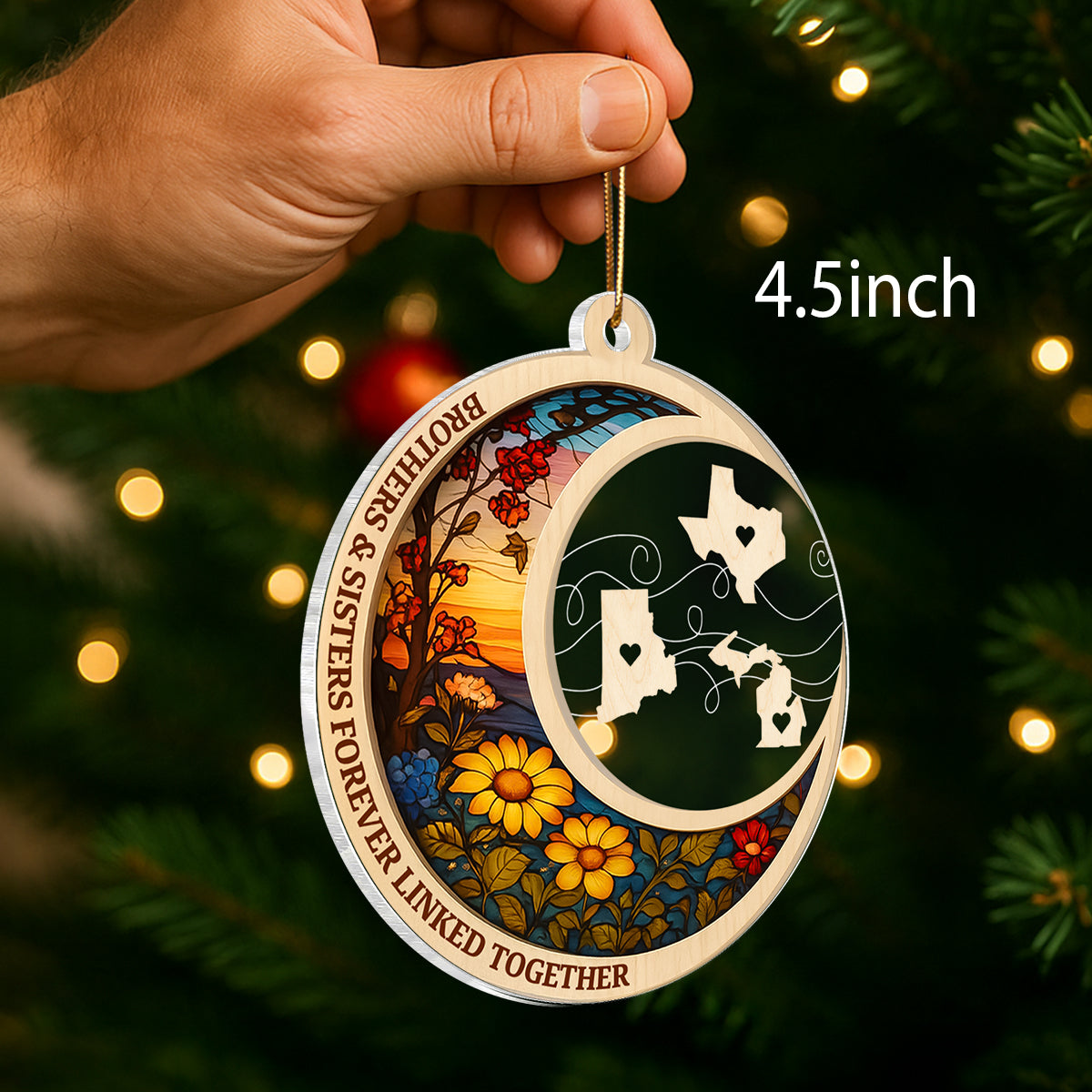 Brothers & Sisters Never Apart At Heart - Personalized Acrylic Ornament - Heartwarming Christmas Gift For Long Distance Brothers & Sisters
