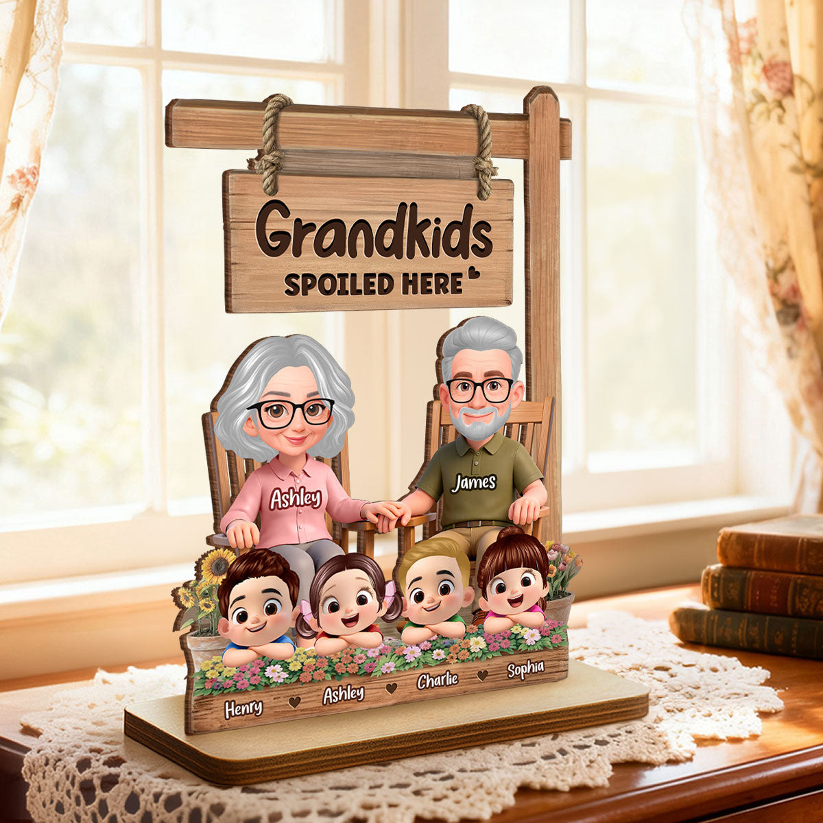 Grandkids Spoiled Here - Personalized 2-Layered Wooden Plaque - Gift for Grandma Grandma