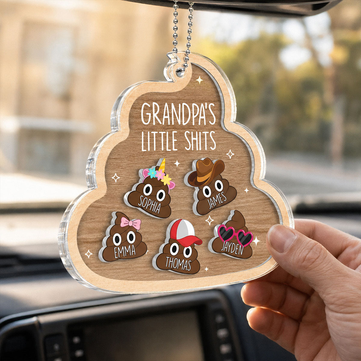 Grandpa's Little Turds - Personalized Shaker Car Ornament - Funny Father's Day Gift For Grandpa