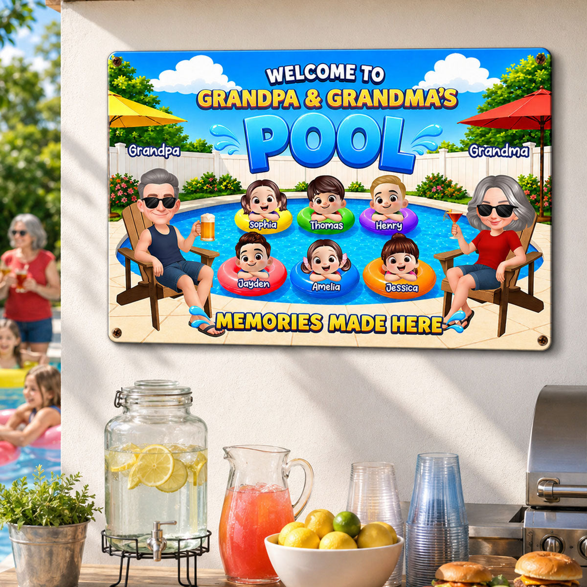 Welcome To Grandparents Pool Summer - Personalized Metal Sign - Gift For Grandparents, Summer Decoration