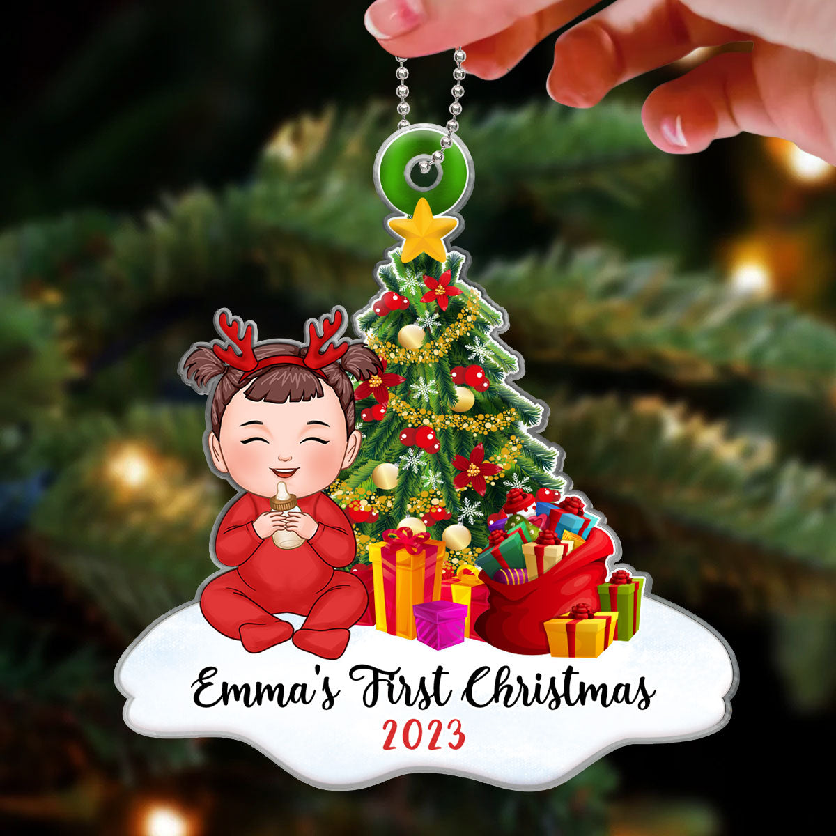 Christmas Tree Cute Baby First Christmas Personalized Acrylic Ornament