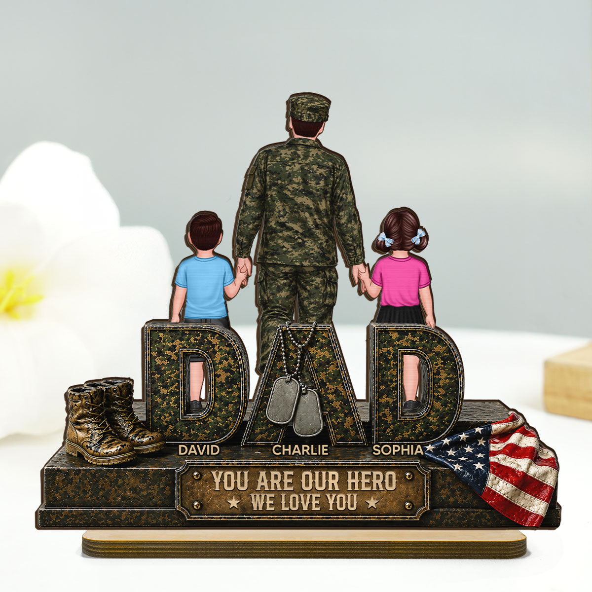 Army Dad You Are Our Hero - Personalized 2-Layered Wooden Plaque -  Gift For Dad, Husband