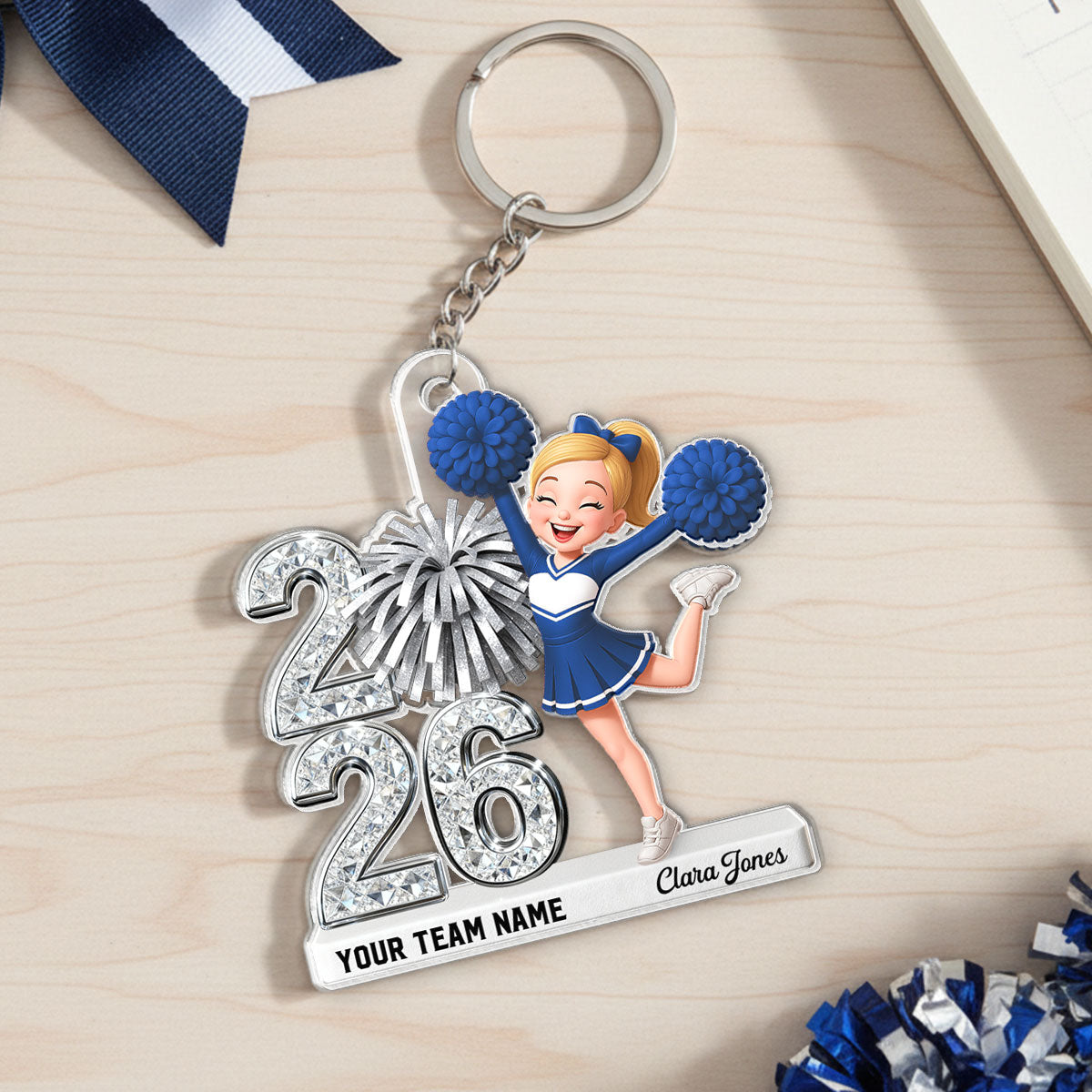 3D Shiny Effect Cheerleader With Year - Personalized Acrylic Keychain - Gift For Daughter, Granddaughter
