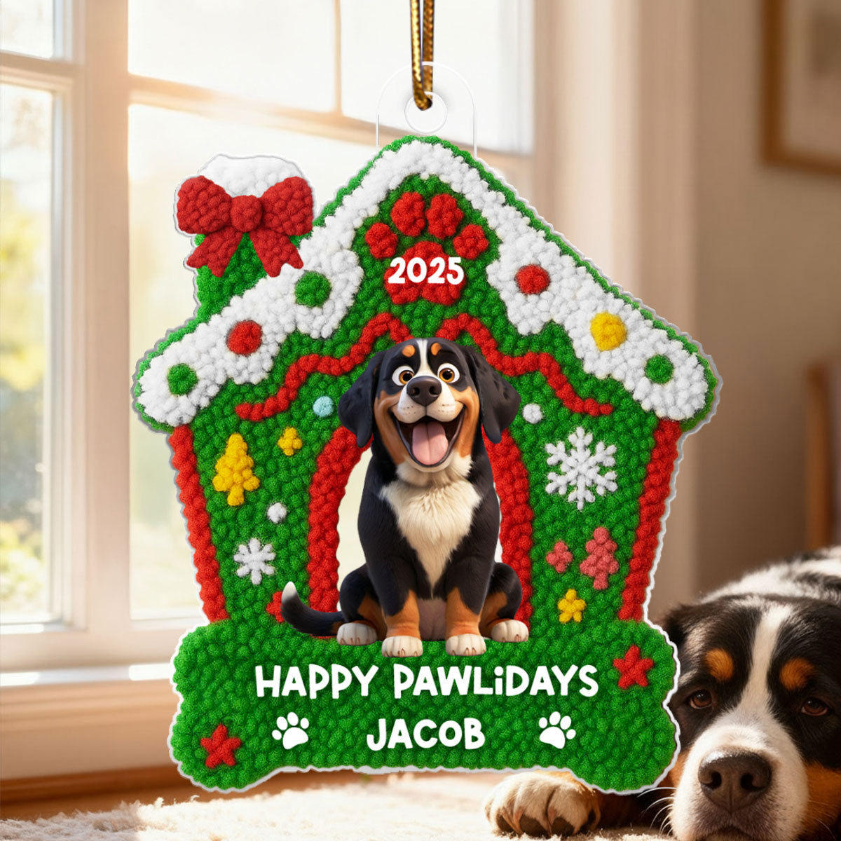 Dog Christmas Yarn Faux - Personalized Acrylic Ornament - Unique Christmas Gift For Dog Lovers