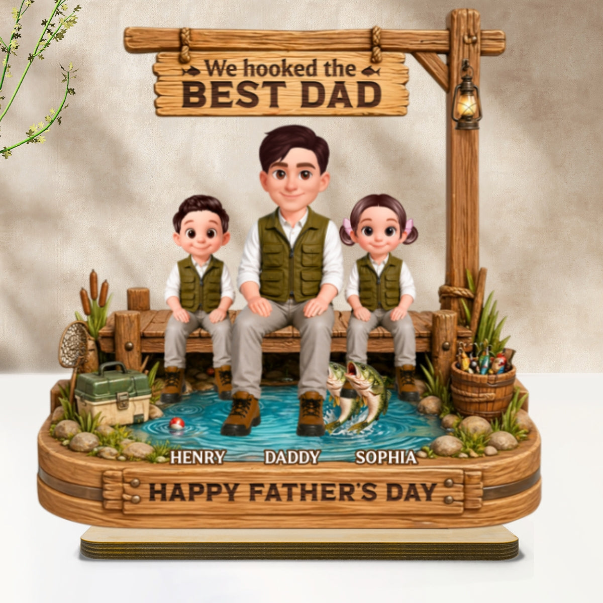 We Hooked The Best Dad Fishing - Personalized 2-Layered Wooden Plaque -  Gift For Fishing Dad, Fishing Lovers