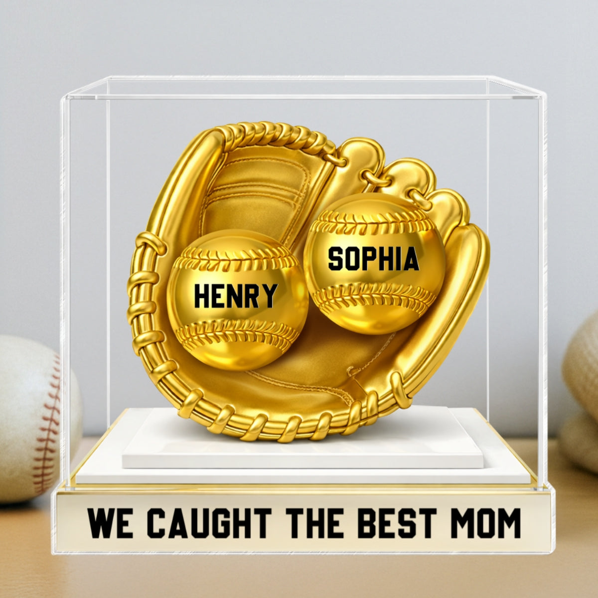 We Caught the Best Mom Golden Glove - Personalized Acrylic Block Plaque - Heartfelt Mother's Day Gift for Mom