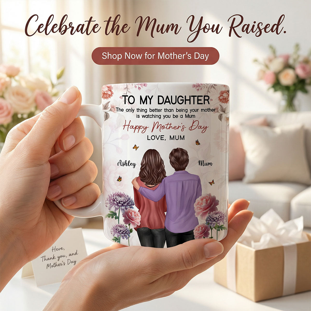 To My Daughter From Mum Birth Month Flower Floral Pink Tone - Personalised Mug - Mother's Day