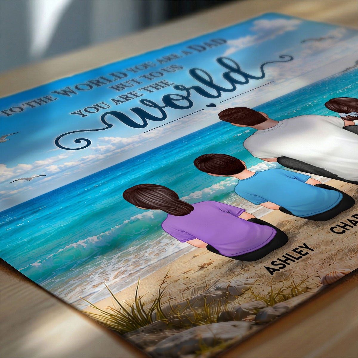 Beach Landscape Dad Grandpa And Kids - Personalzied Poster - Father's Day gift