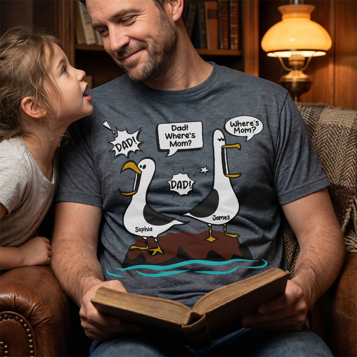 Where's Mom Funny Seagulls Custom Name - Personalized Shirt - Funny Father's Day Gift For Dad, Husband