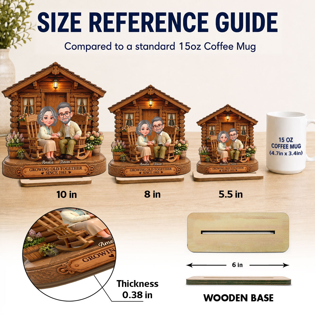 Eternal Love Couple Growing Old Together Cabin Wood House - Personalized 2-Layered Wooden Plaque - Anniversary Gift For Couple