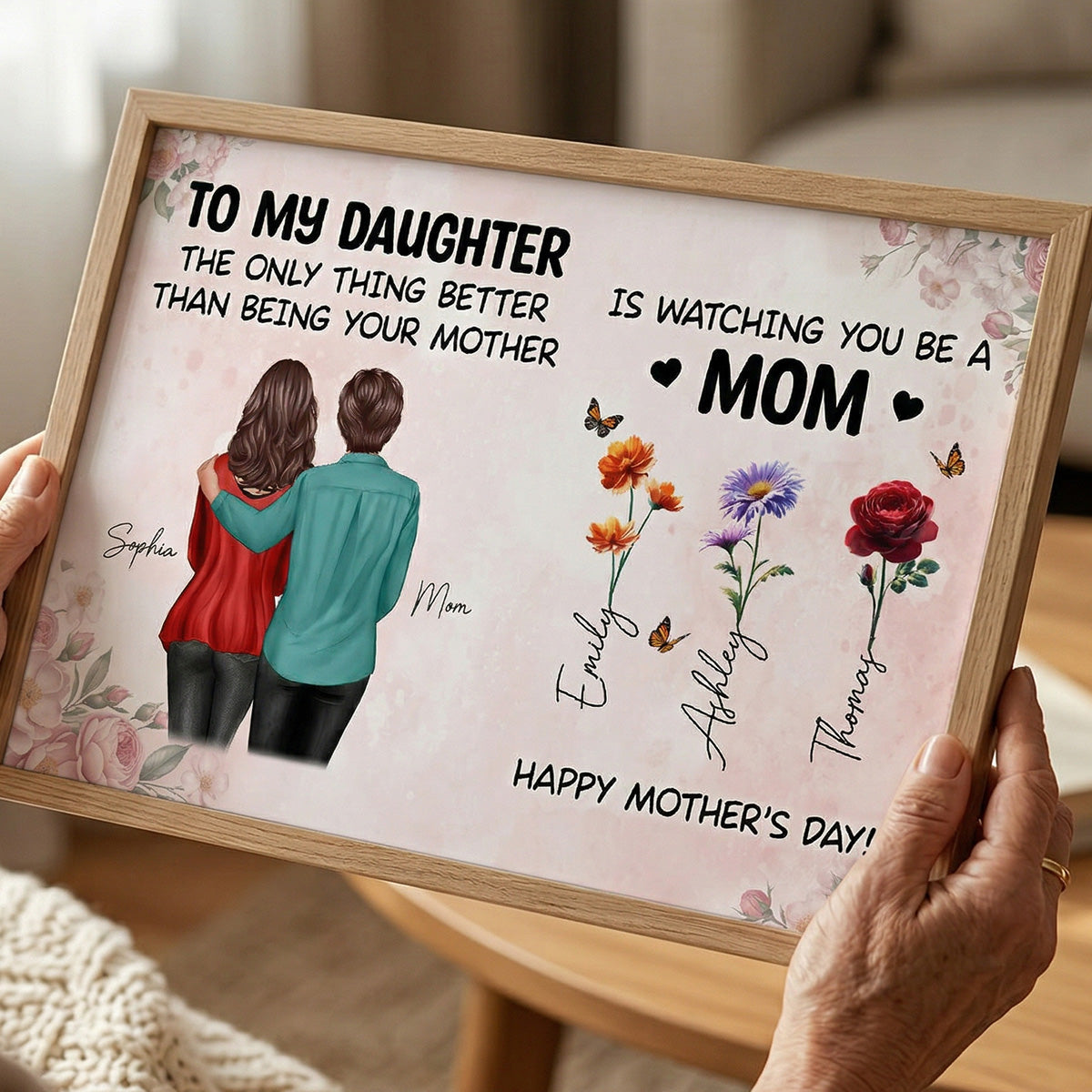 From Mom To Daughter Watching You Be A Mom Grandkids Birth Flowers - Personalized Poster - Mother's Day Gift For Daughter