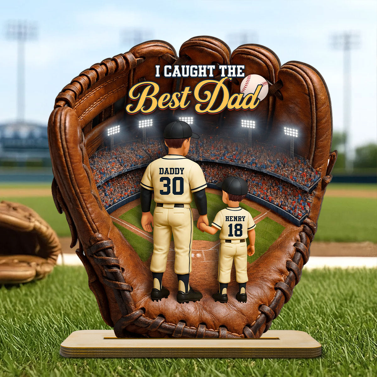 The Home Run Heart Baseball Dad Kids - Personalized 2-Layered Wooden Plaque - Gift For Dad