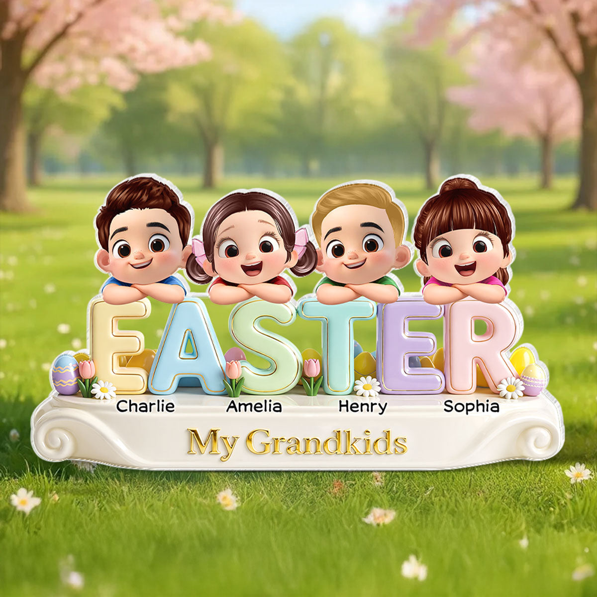 Our Grandkids Easter - Personalized Acrylic Block Plaque - Easter Decor for Grandma, Grandparents