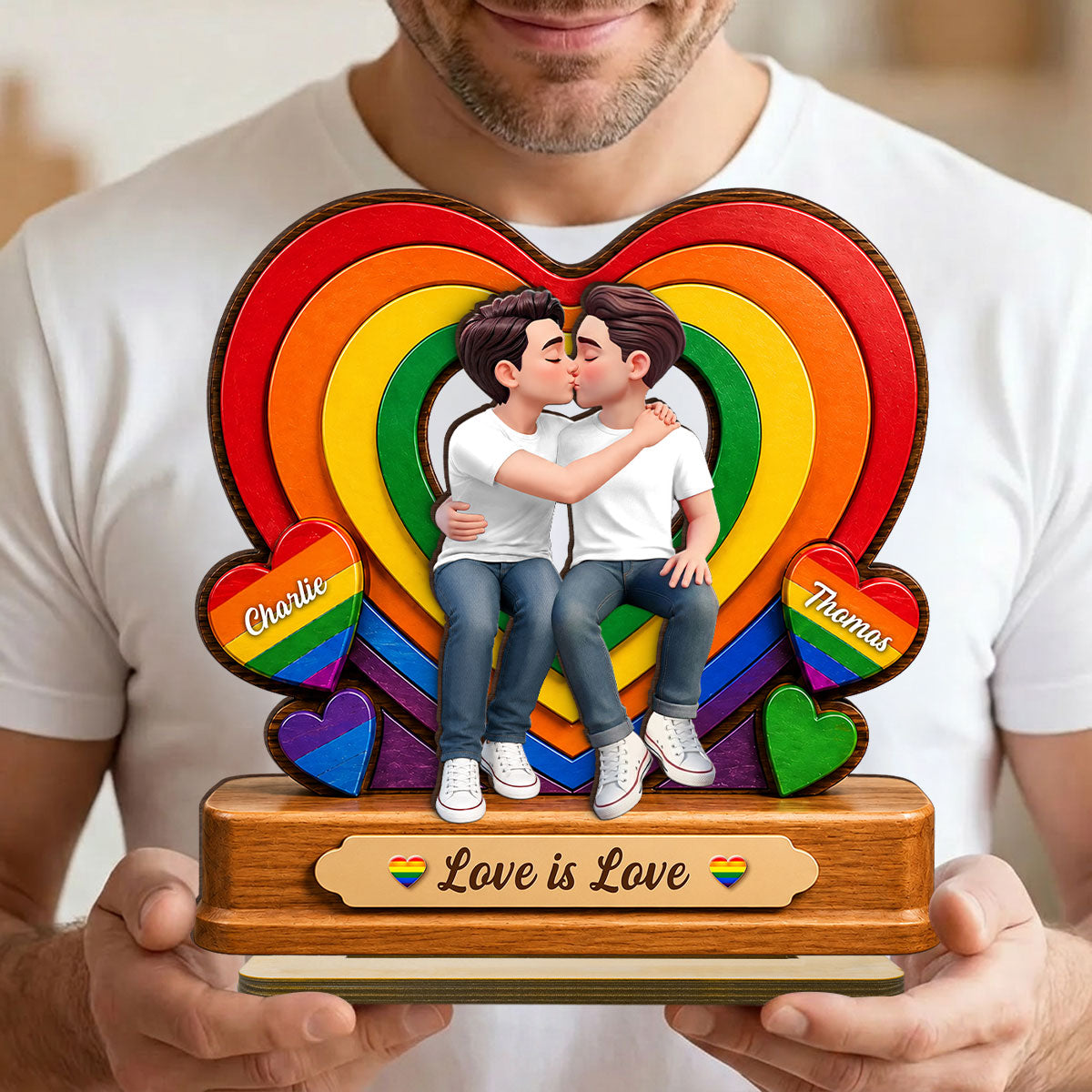 Together With Pride LGBT+ Couple - Personalized 2-Layered Wooden Plaque - Gift For Couple, Happy Pride Month