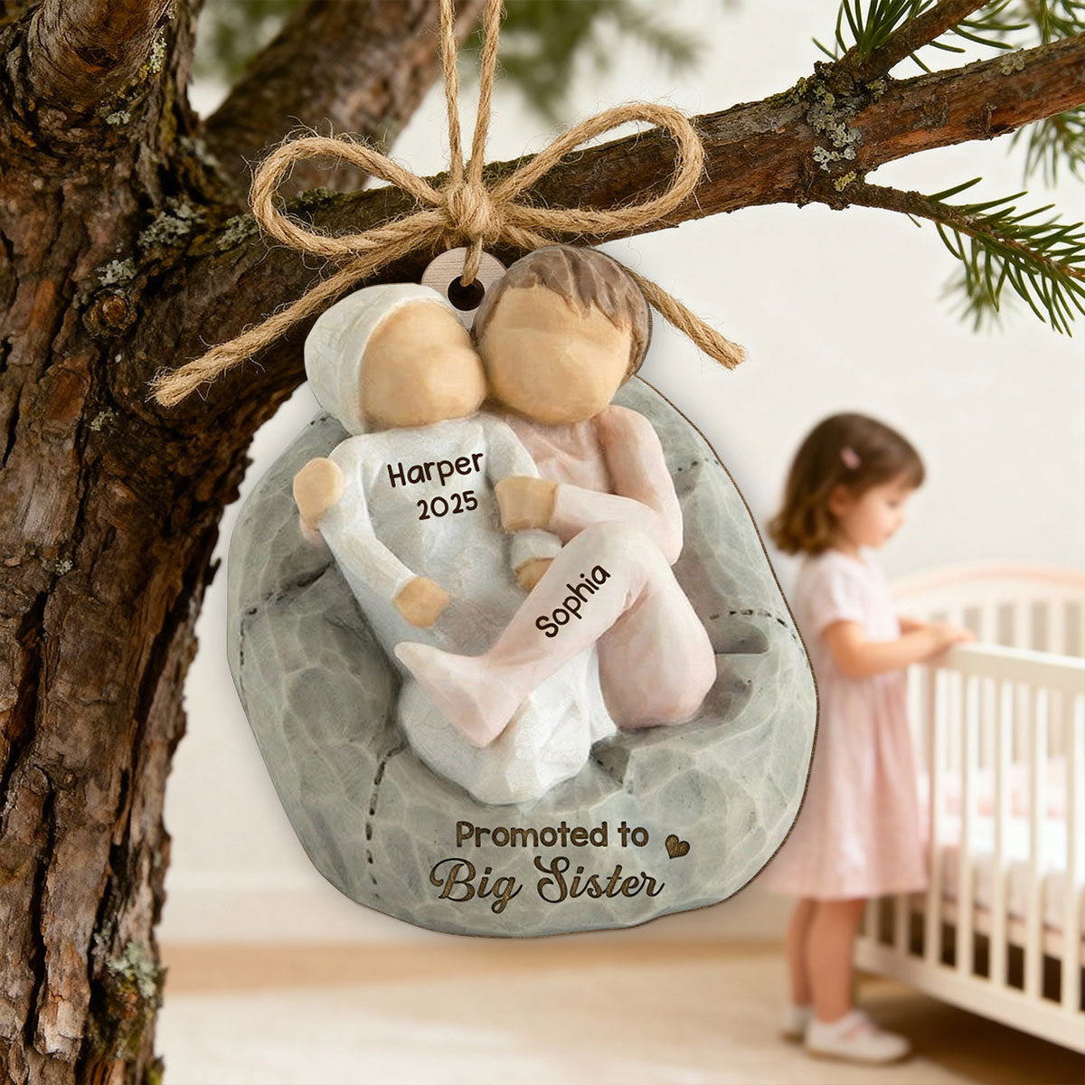 Promoted To Big Sister Big Brother - Personalized Wooden Ornament - New Big Brother, New Big Sister Gift
