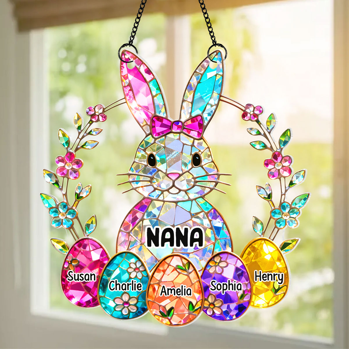 Bunny Grandma Easter Gift - Personalized Acrylic Suncatcher Ornament - Easter Gift, Mother's Day Gift for Grandma, Mom, Wife