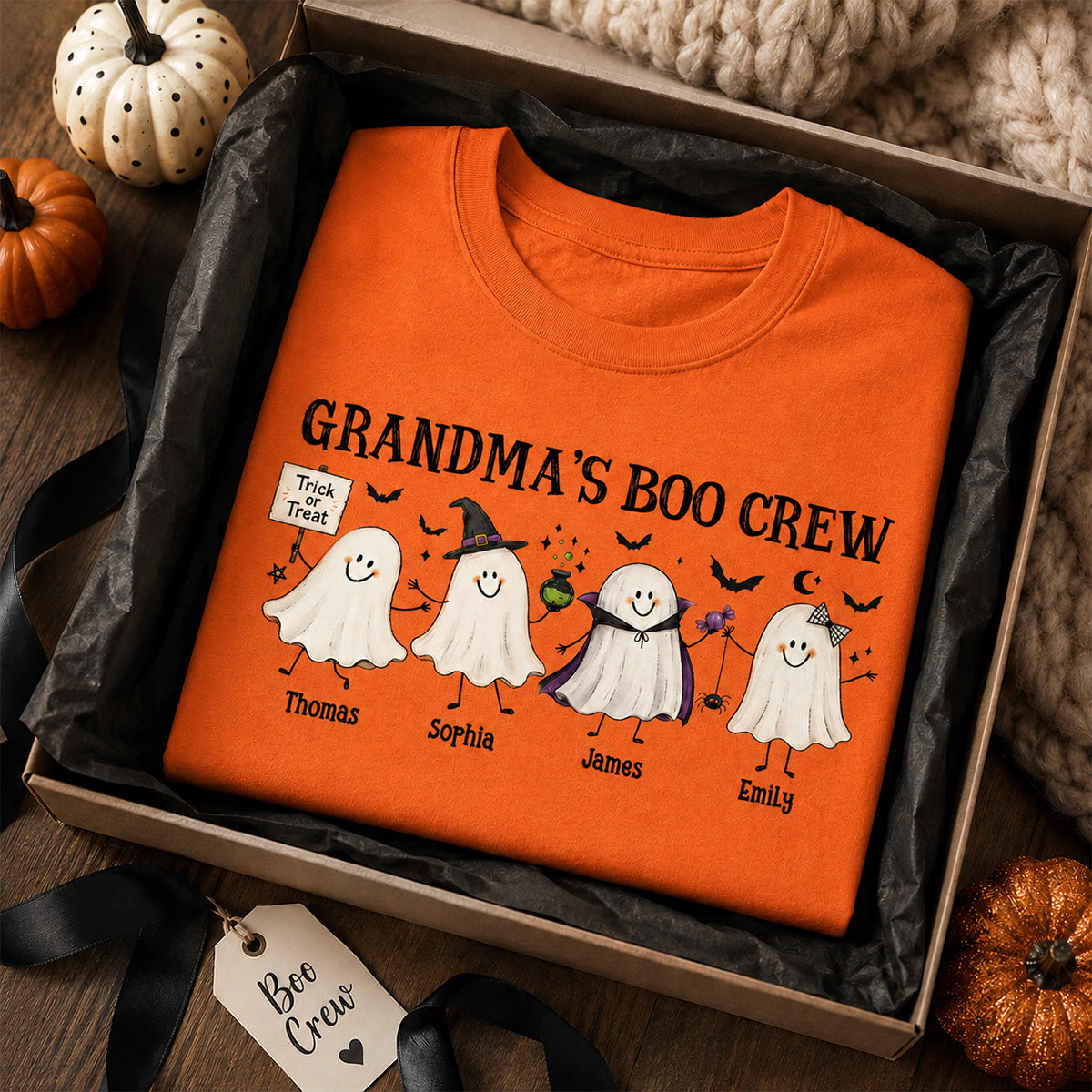 Grandma's Boo Crew Cute Doodle Ghosts - Personalized Shirt - Perfect Halloween Costume for Grandma