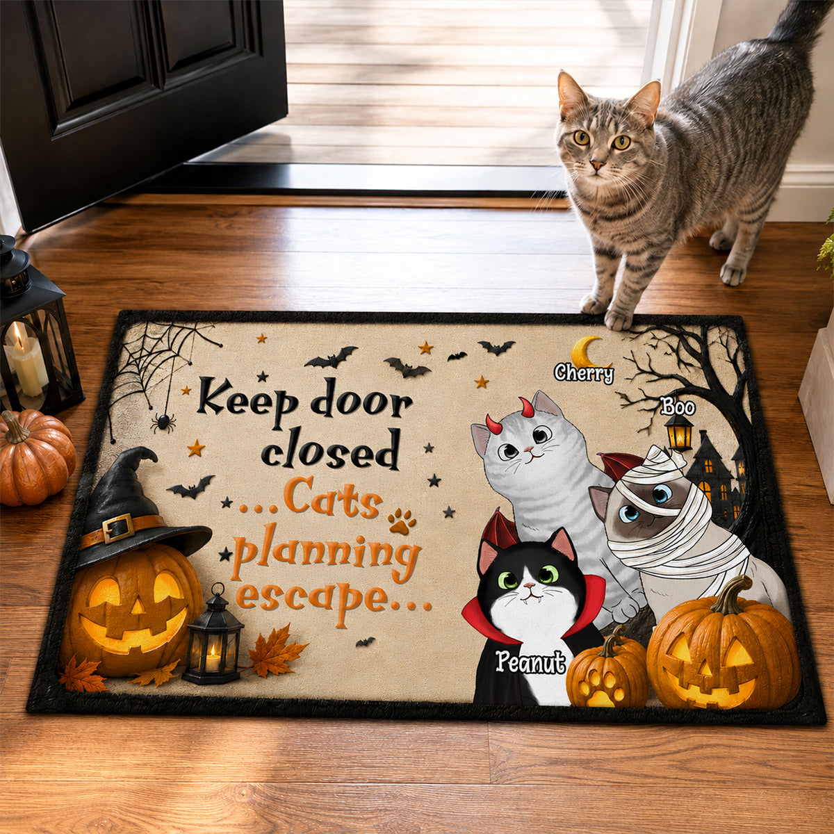 Keep Door Closed Cats Halloween - Personalized Doormat - Halloween Decor Gift, Gift For Cat Lovers