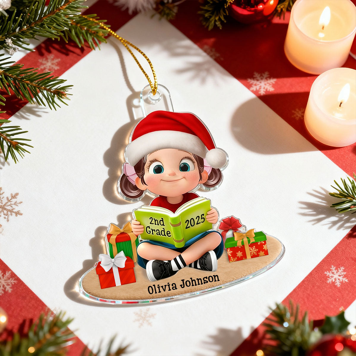 3D Effect Kid Reading Book - Personalized Acrylic Ornament - Christmas Gift For Book Lover, Bookworm, Book Club Gift
