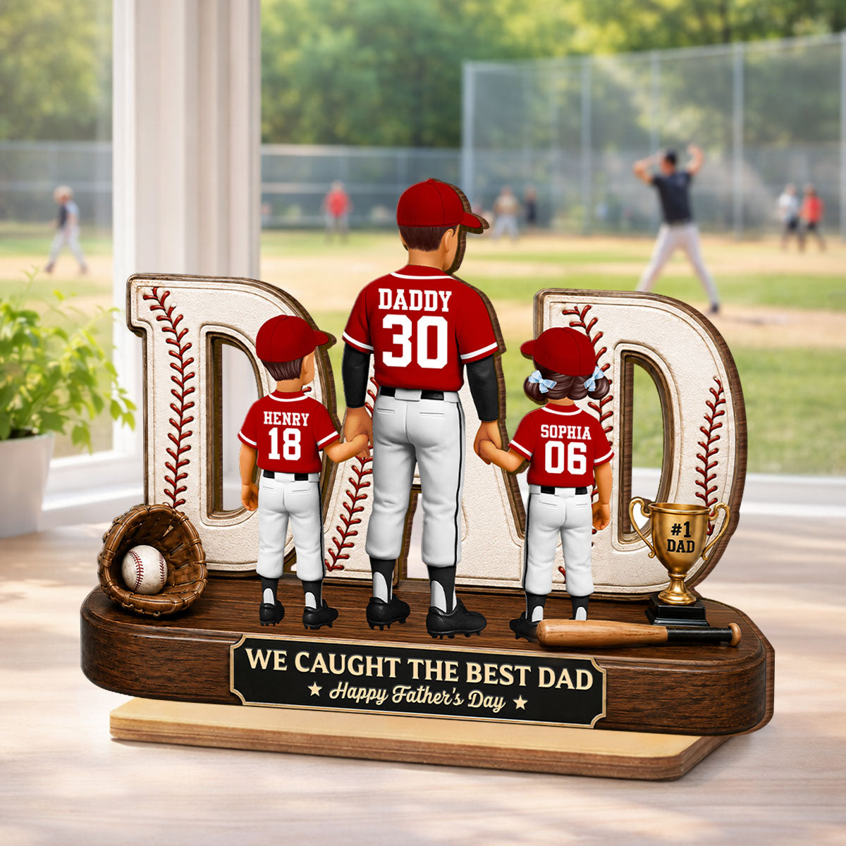No 1 Baseball Dad Legend We Caught The Best Dad - Personalized 2-Layered Wooden Plaque -  Gift For Dad, Husband