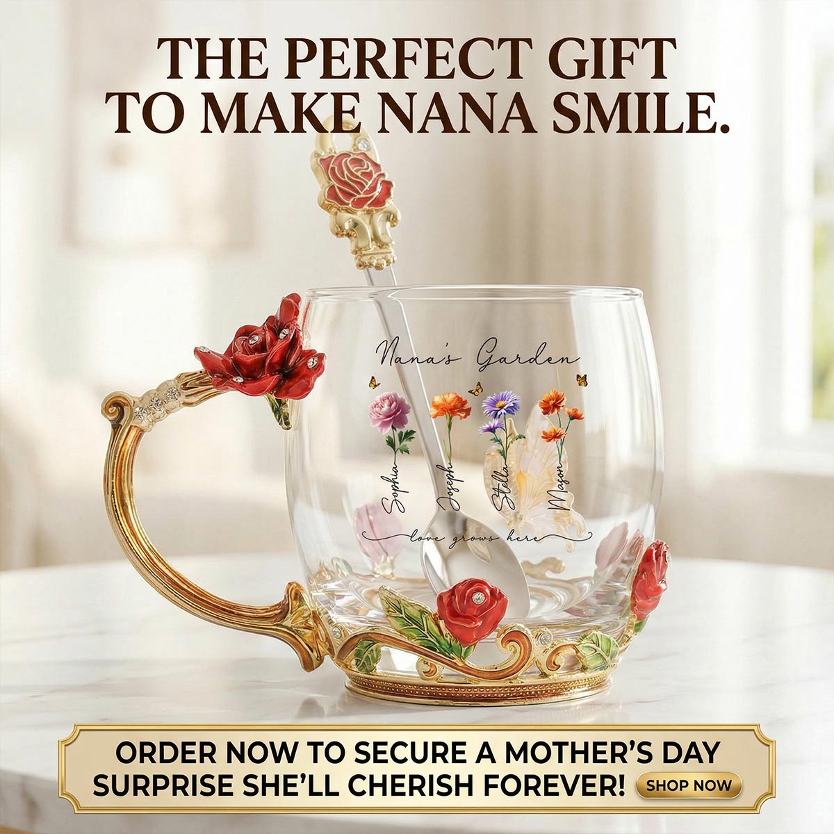 Beautiful Grandma Garden Custom Birth Month Flowers - Personalized Enamel Flower Tea Cup - Gift For Grandma, Mom