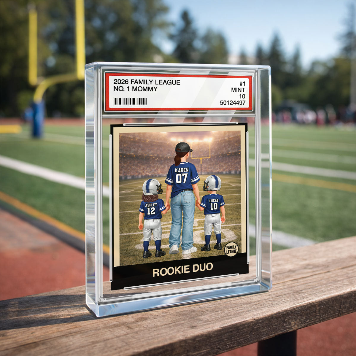 Rookie Duo Football Mom Trading Card - Personalized Acrylic Block Plaque - Mother's Day Gift, Gift For Football Mom