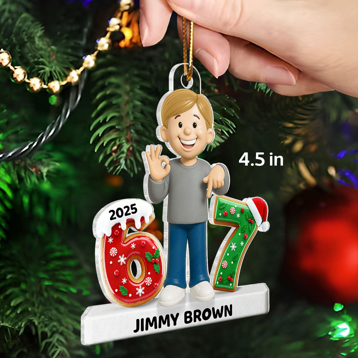 Teen Kid Custom Name Six Seven 3D Effect - Personalized Acrylic Ornament - 2025 Slang, Funny Teen Grandkid, Gen Alpha Christmas Gift