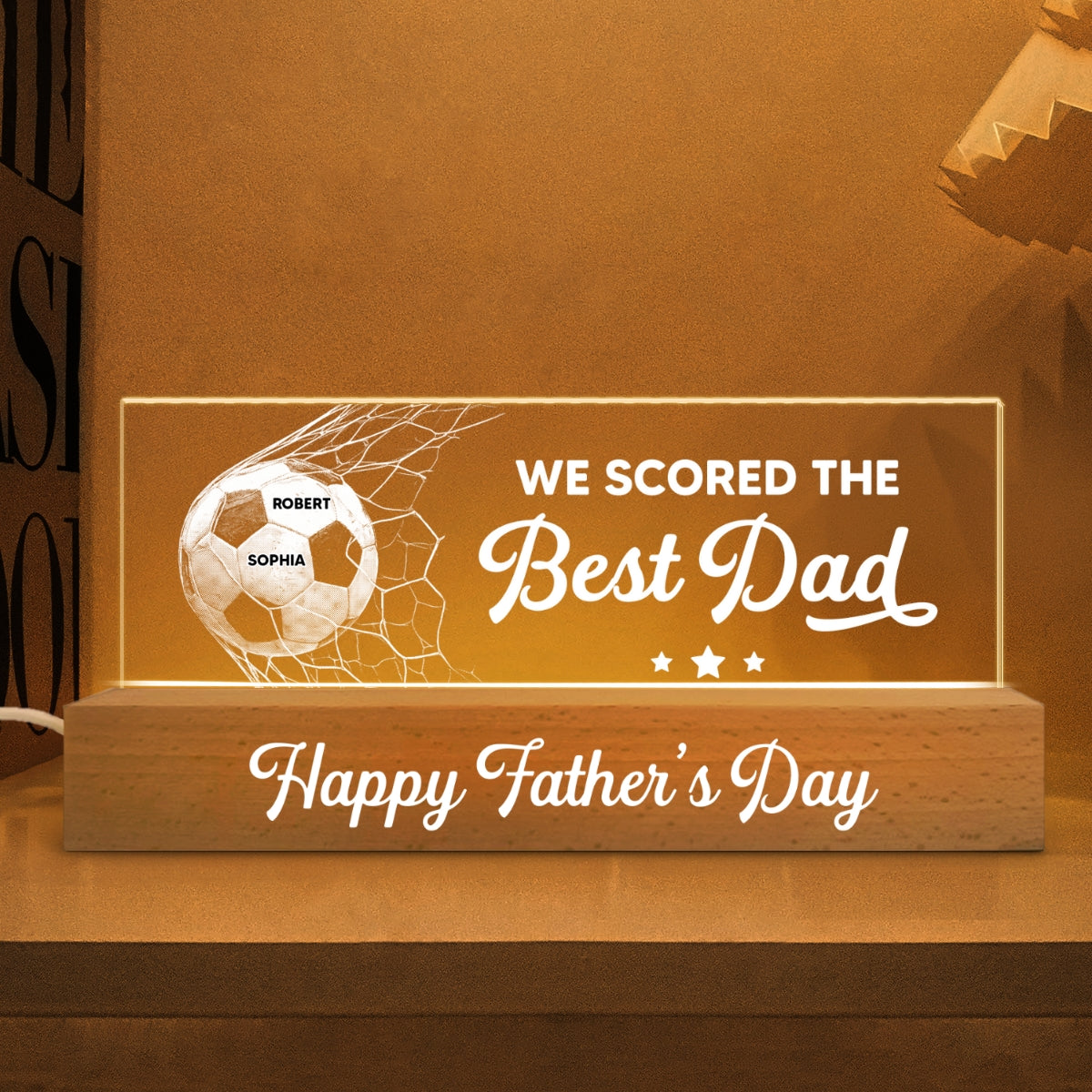 We Scored The Best Dad Mom - Personalized Acrylic Block LED Night Light - Father's Day Gift For Soccer Dad