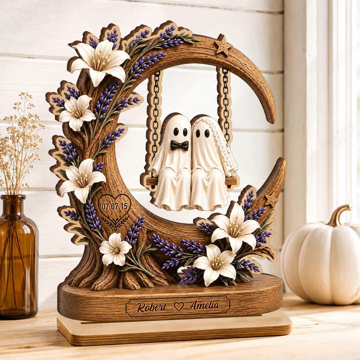 Spooky Bride Groom Couple - Personalized 2-Layered Wooden Plaque - Anniversary, Halloween Gift For Couple