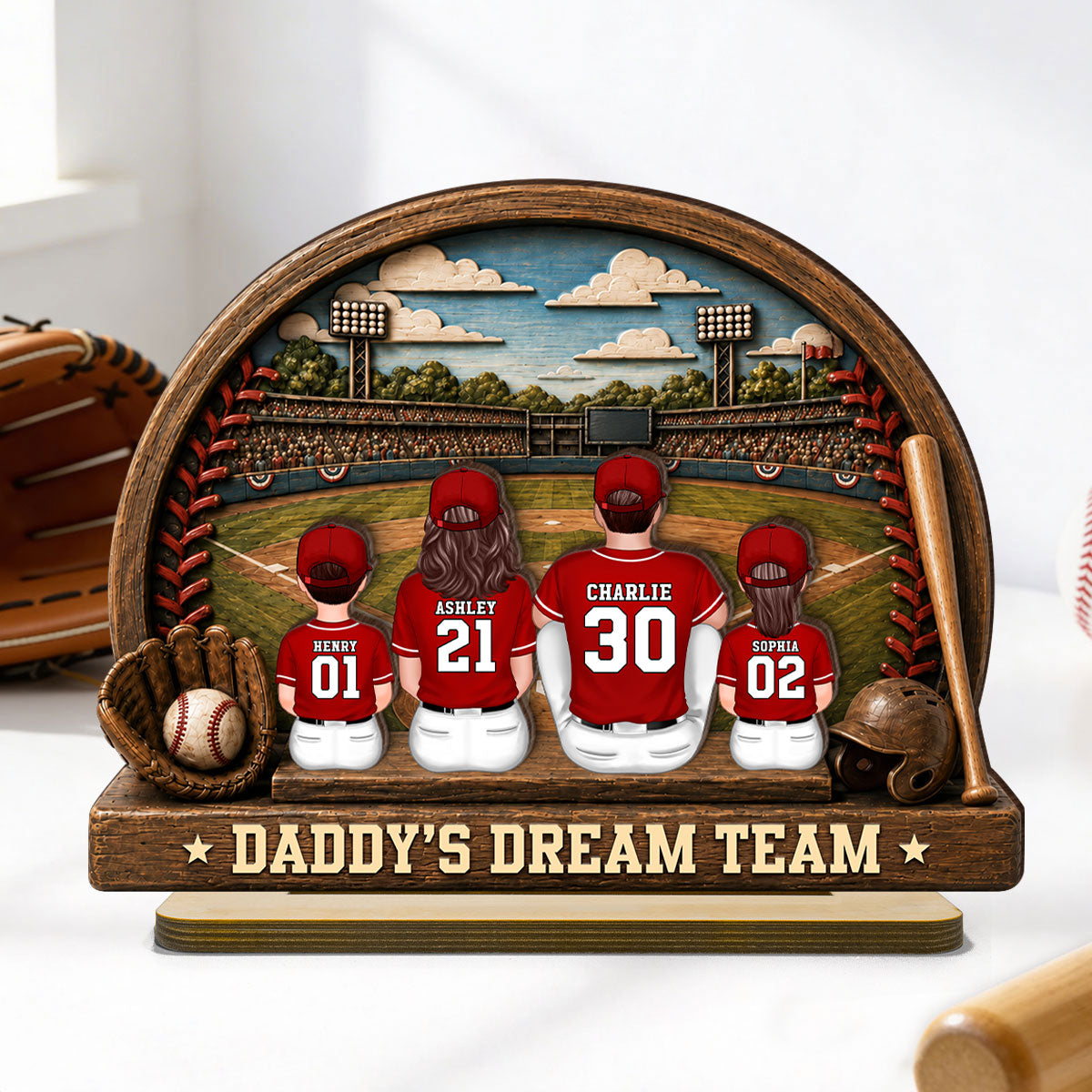 Retro Vintage Baseball Daddy's Dream Team - Personalized 2-Layered Wooden Plaque -  Gift For Dad