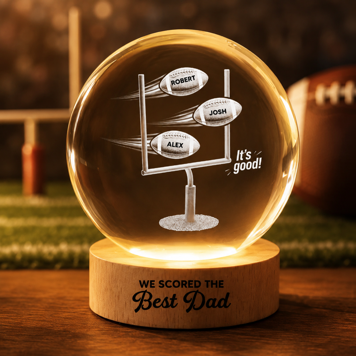 We Scored The Best Dad - Personalized Crystal Ball LED Night Light -  Gift For Sport Dad | Soccer, UK Football, Baseball, Basketball, American Football