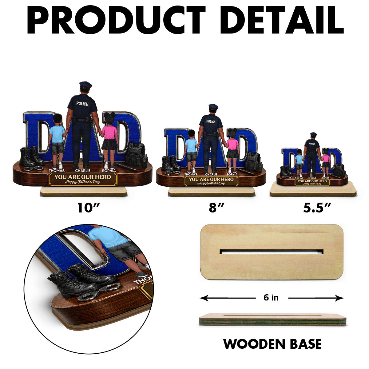 Proud American Police Dad You Are Our Hero - Personalized 2-Layered Wooden Plaque -  Gift For Dad