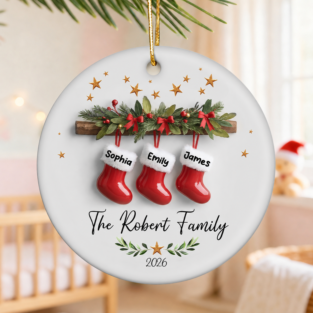 Christmas Stockings 3D Effect - Personalized Ceramic Ornament - Christmas Tree Decor For Family